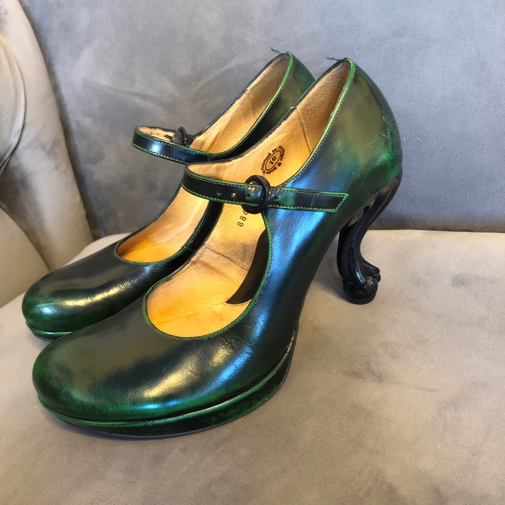 John Fluevog green Mary Jane heels